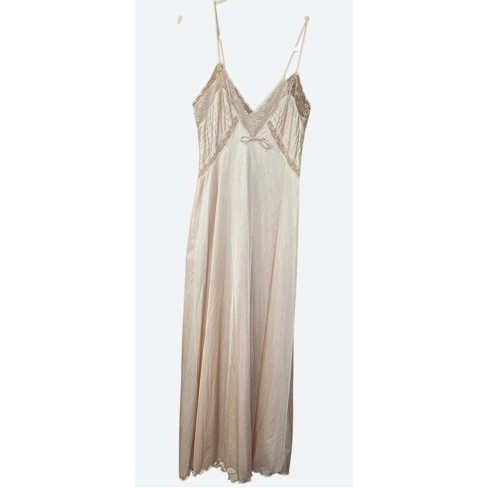 Vintage Sears Coquette Lace Trim Maxi Slip Dress 36 Romantic Ethereal Nude Pink